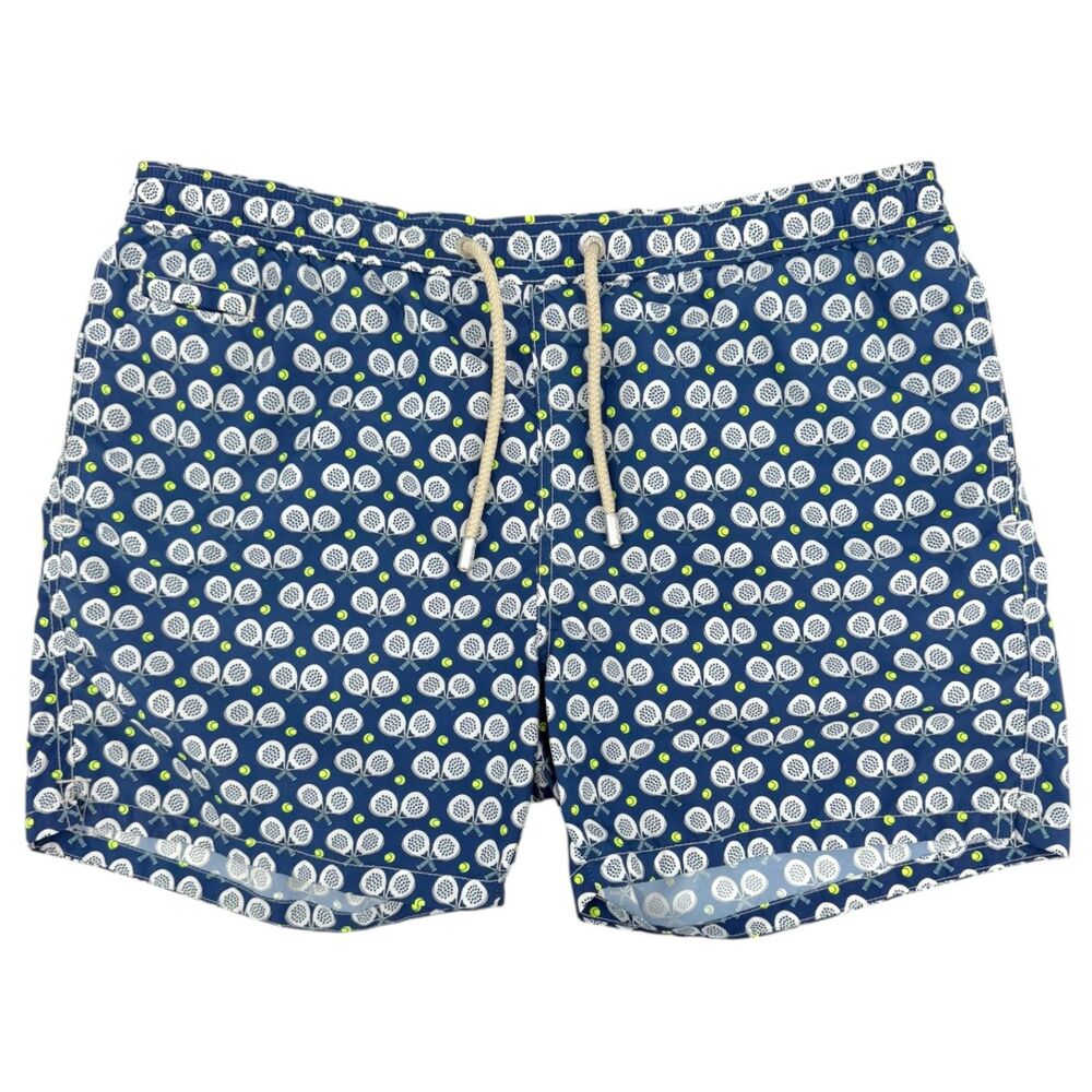 MC2 Saint Barth Mens Lighting Micro Print Tennis Racquet Swim Shorts Blue Medium
